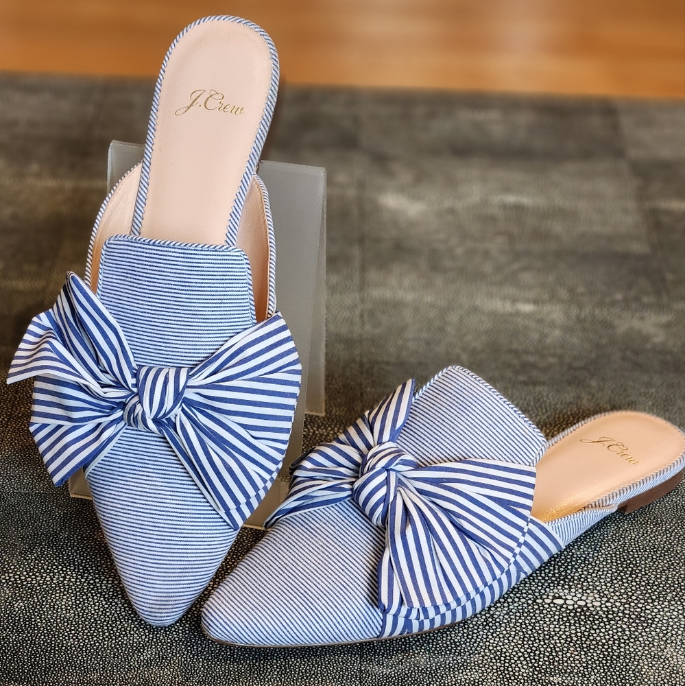 J.Crew blue and white stripe slides